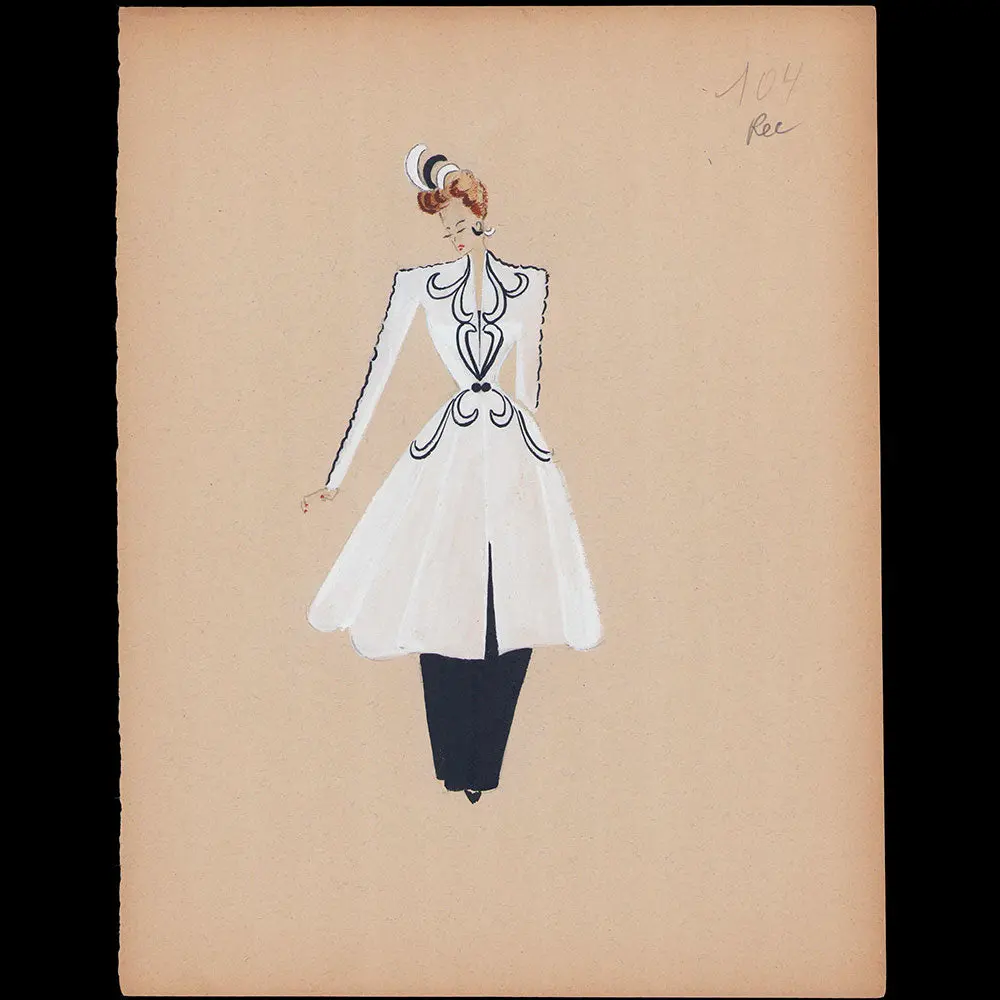 Croquis De Mode - Manteau Blanc Brodé (1940S) 1