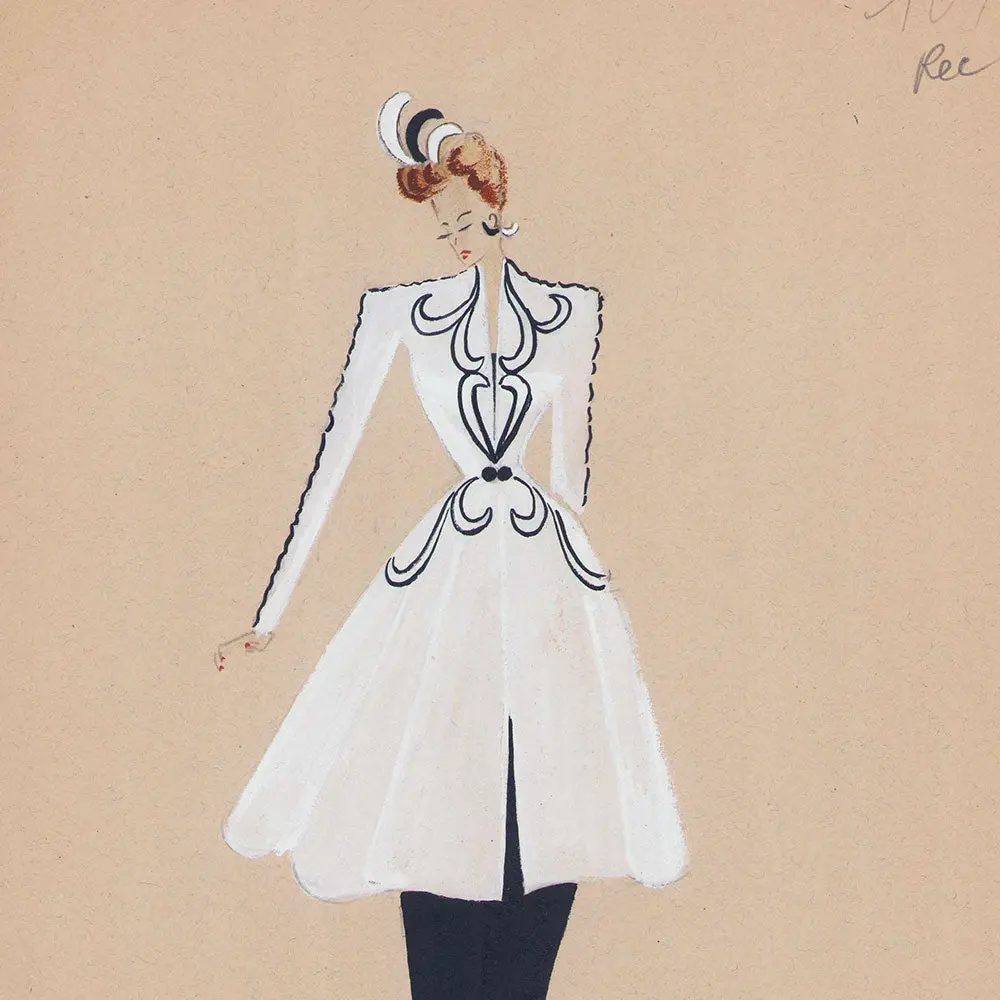 Croquis De Mode - Manteau Blanc Brodé (1940S) 2