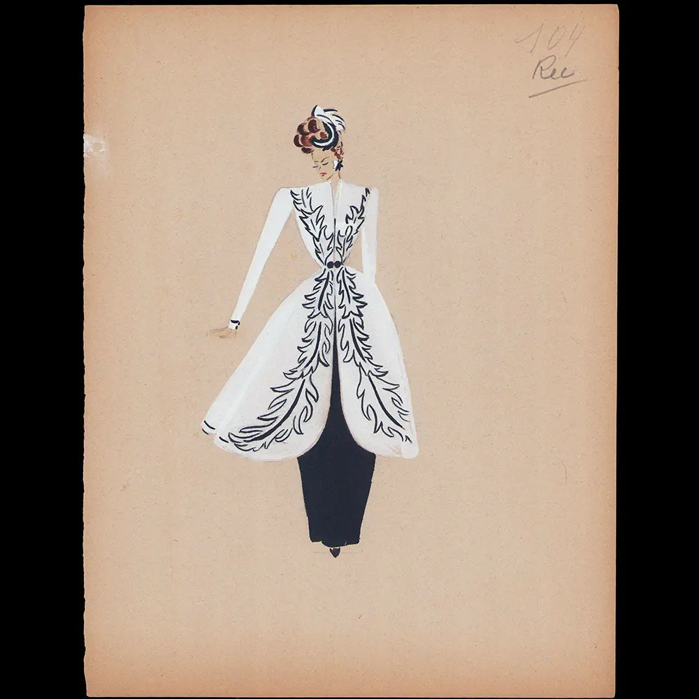 Croquis De Mode - Manteau Blanc Brodé (1940S) 1