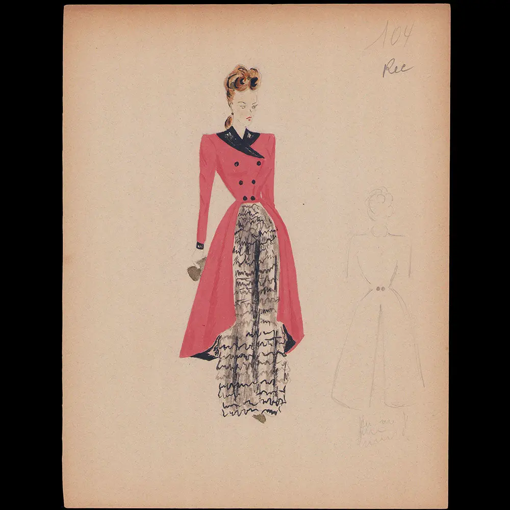 Croquis De Mode - Manteau Rouge (1940S) 1