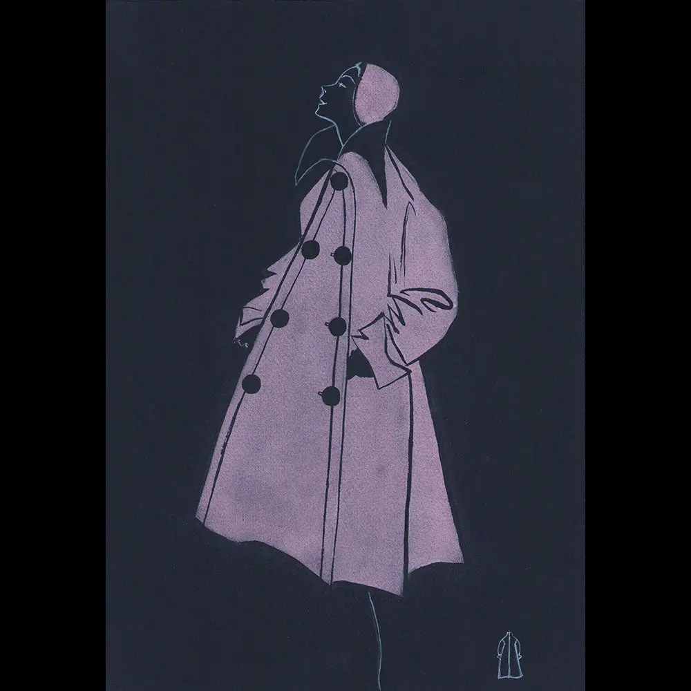 Croquis De Mode - Dessin D'un Manteau Rose (1950S) 1