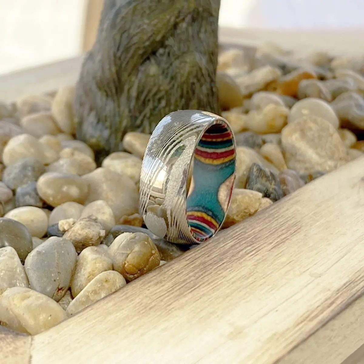 Curve | Multi Color Wood, Silver Damascus Steel, Domed 5