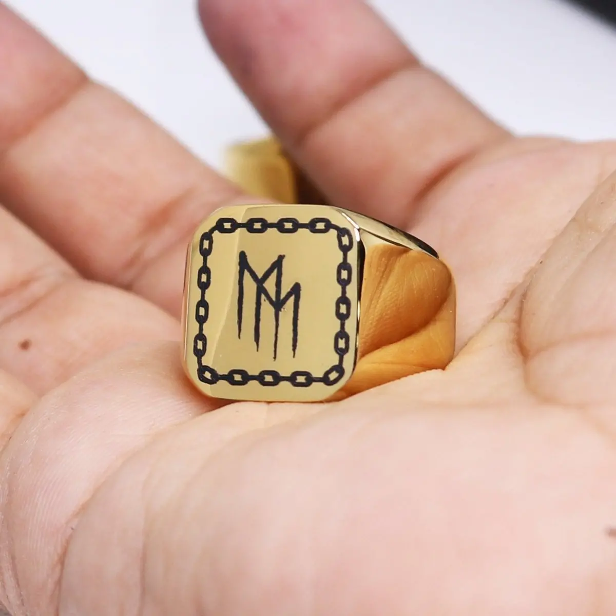 Brandmark | Custom Logo Laser Engraved Signet Ring Gold Silver Black 1