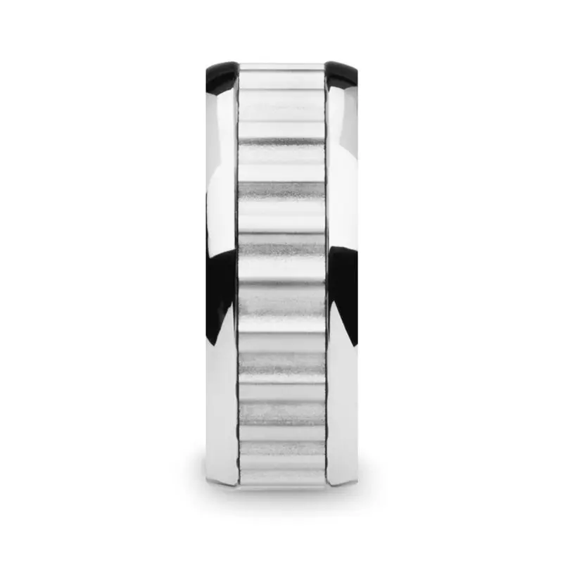 Cutlass | Silver Tungsten Ring, Gear Teeth Inlay, Domed 4