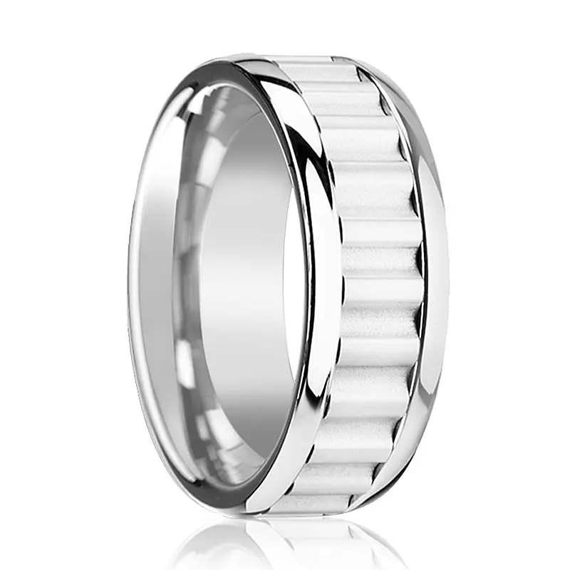 Cutlass | Silver Tungsten Ring, Gear Teeth Inlay, Domed 1