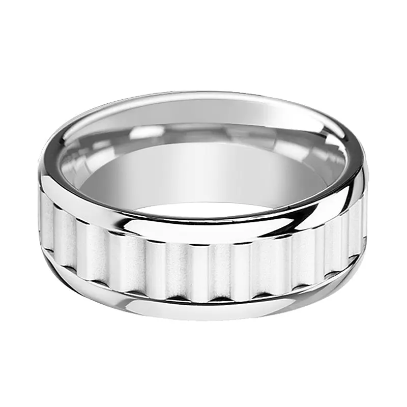 Cutlass | Silver Tungsten Ring, Gear Teeth Inlay, Domed 3