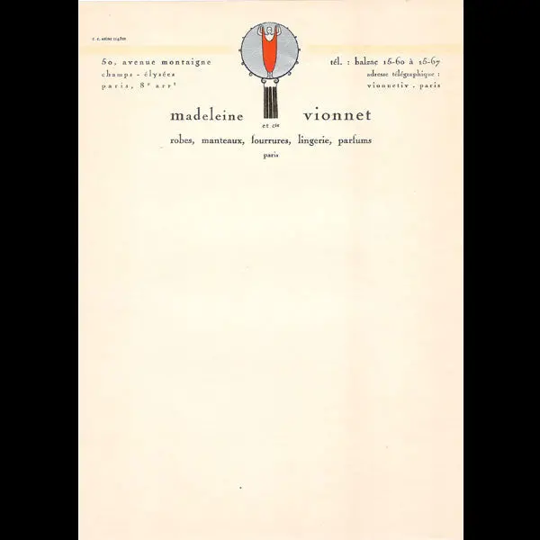 Vionnet - Papier À En-Tête 50 Avenue Montaigne À Paris (Circa 1923) 1