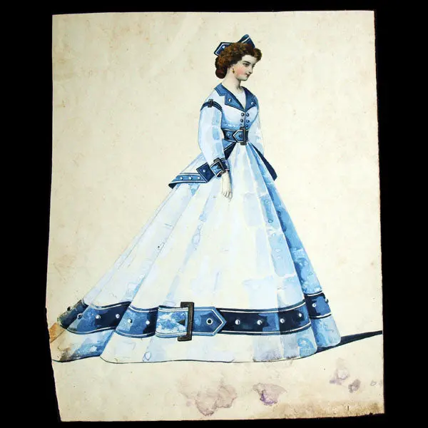 Projets De Robes, Ensemble De 3 Dessins À L'aquarelle D'un Dessinateur En Costumes Et Robes (Circa 1860-1870) 1