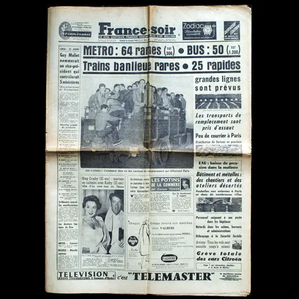 France Soir, 26 Octobre 1957- Mort De Dior, Article D'alice Chavane 1