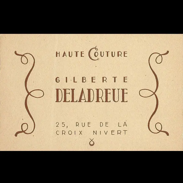 Carte De Visite De La Maison De Couture Gilberte Deladreue, 25 Rue De La Croix Nivert À Paris 1