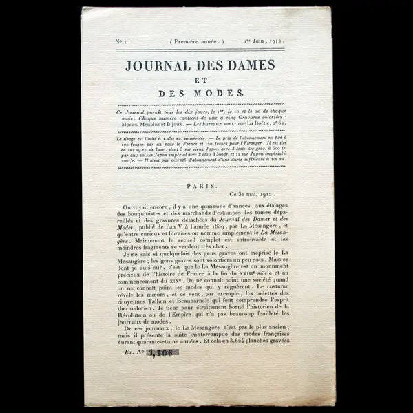 Le Journal Des Dames Et Des Modes, Costumes Parisiens, N1, 1912 1