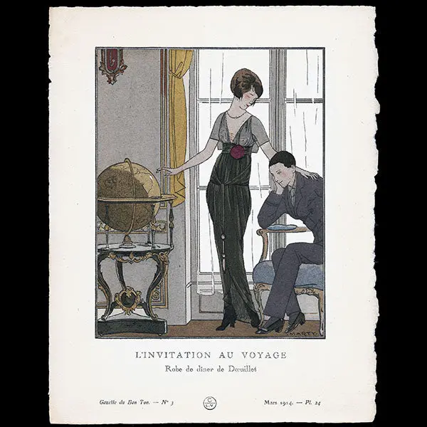 Gazette Du Bon Ton - L'invitation Au Voyage, Robe De Dîner De Doeuillet, Planche De Marty (N°3, 1914) 1