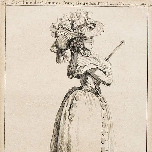 Gallerie Des Modes Et Costumes Français, 1778-1787, Gravure N° Iii 331, Jeune Dame Rêvant Au Doux Mystère Par Watteau (1787) 2