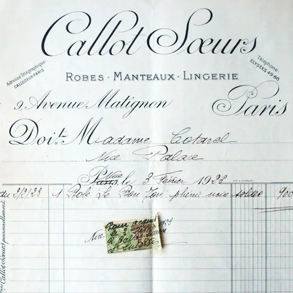 Soeurs Callot - Facture De La Maison (1923) 2