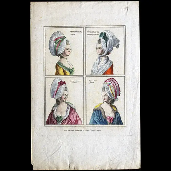 Gallerie Des Modes Et Costumes Français, 1778-1787, Gravure N° B 10, Bonnet Rond Avec Un Serre-Tête (1778) 1