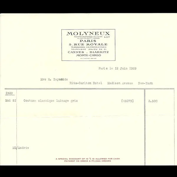 Factures De Molyneux (1929) 1