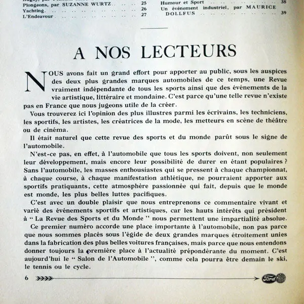 La Revue Des Sports Et Du Monde Ford Mathis, N°23 (Octobre 1934) 2