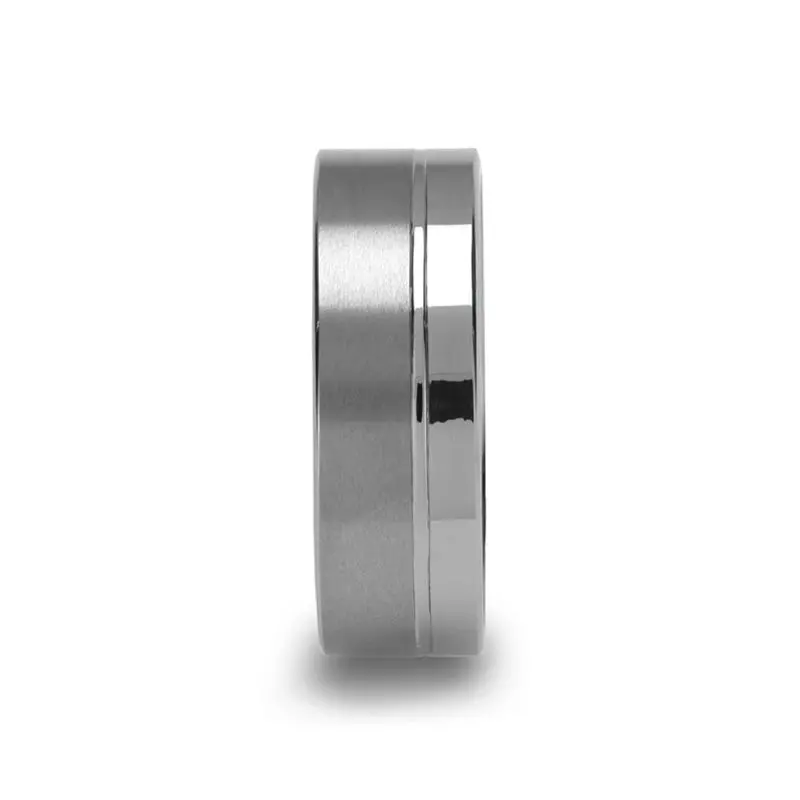 Dallas | Silver Tungsten Ring, Single Offset Groove, Flat 2