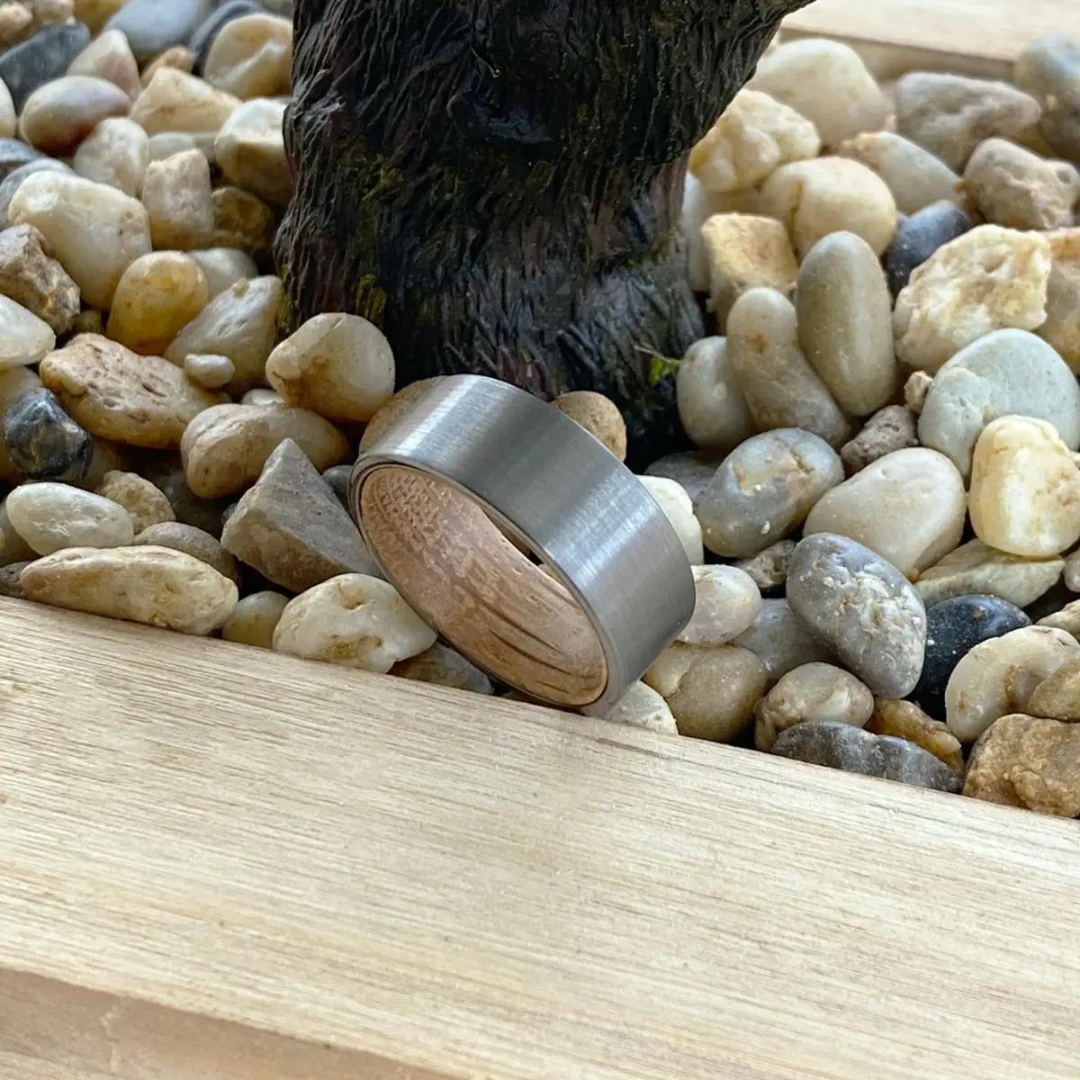 Dalmore | Whiskey Barrel Wood, Silver Tungsten Ring, Brushed, Flat 6