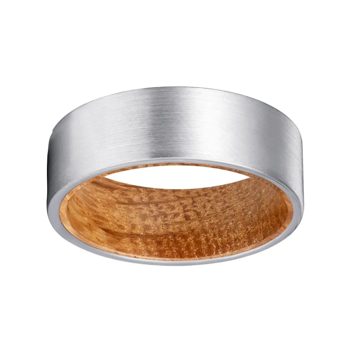 Dalmore | Whiskey Barrel Wood, Silver Tungsten Ring, Brushed, Flat 2