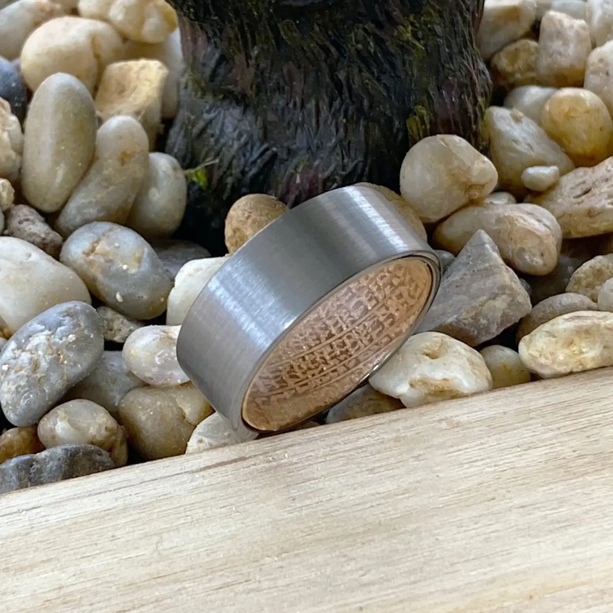 Dalmore | Whiskey Barrel Wood, Silver Tungsten Ring, Brushed, Flat 5