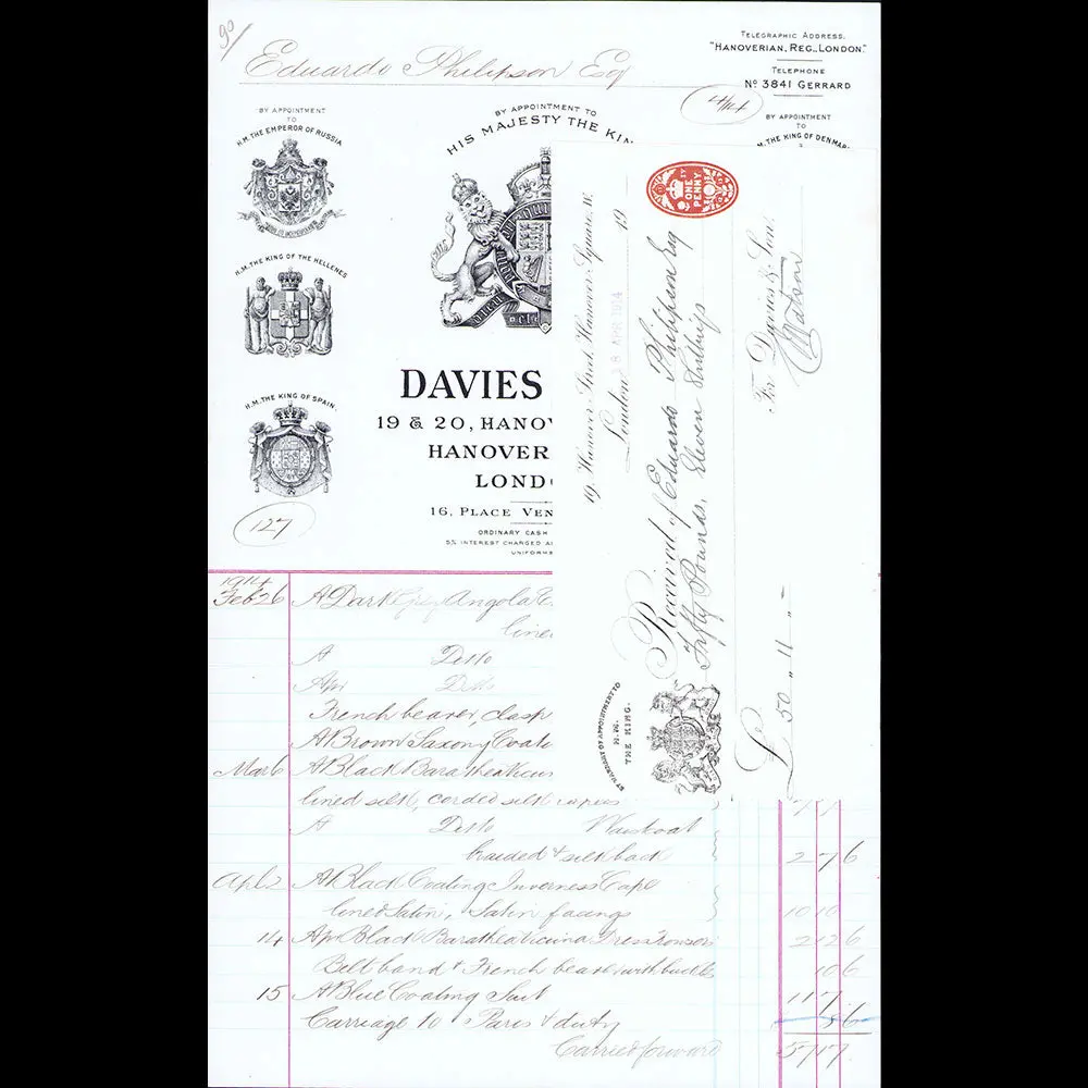 Davies & Sons - Facture Du Tailleur, 19-20 Hanover Street, London (1896) 1