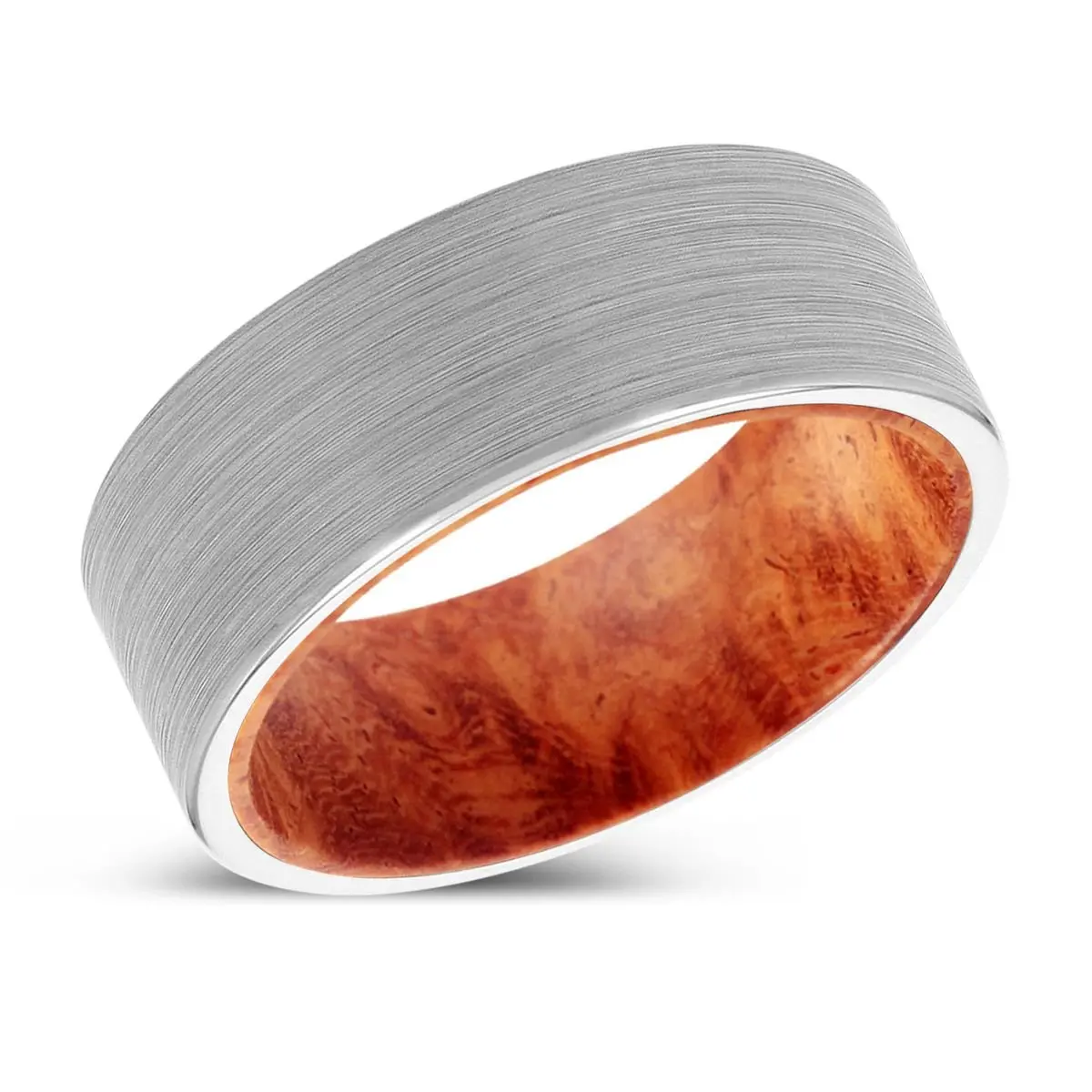 Dawood | Red Burl Wood, White Tungsten Ring, Brushed, Flat 2