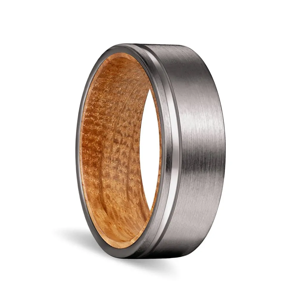 Dawson | Whiskey Barrel Wood, Gunmetal Tungsten Offset Groove 1