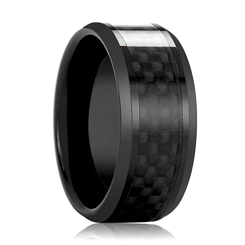 Daytona | Black Ceramic Ring, Black Carbon Fiber Inlay, Beveled 1