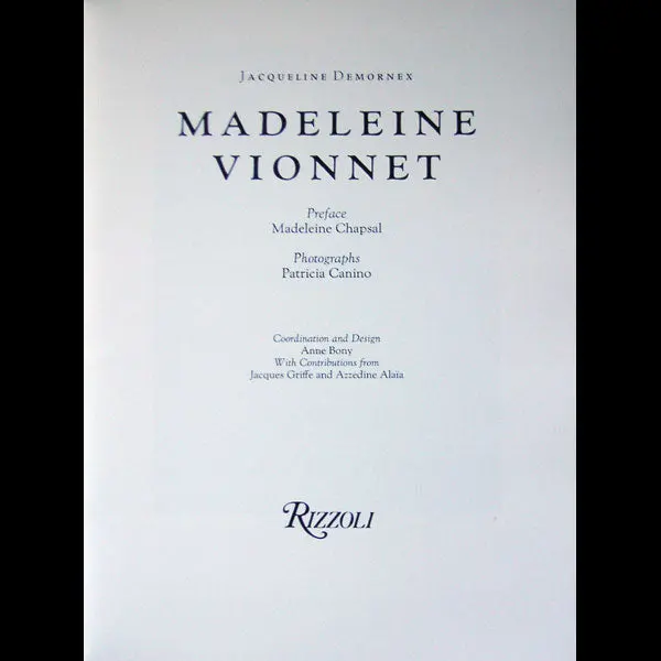 Vionnet - Vionnet, Par Jacqueline Demornex, Editions Rizzoli (1991) 2