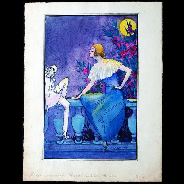 Rêverie Au Clair De Lune, Aquarelle De Victor Lhuer (Circa 1914) 1