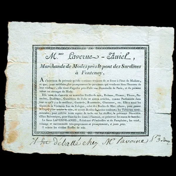 Présentation De Mme Laverne - Aniel, Marchande De Modes Près Le Pont Des Sardines À Fontenay (Circa 1800) 1