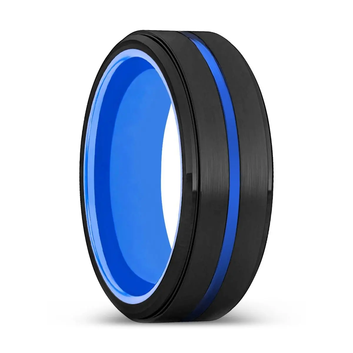 Decimation | Blue Ring, Black Tungsten Ring, Blue Groove, Stepped Edge 1
