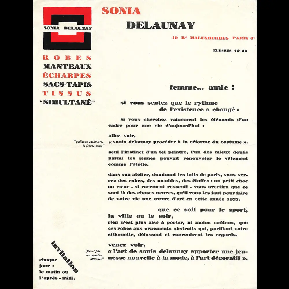 Sonia Delaunay - Invitation, 19 Boulevard Malesherbes À Paris (1927) 1