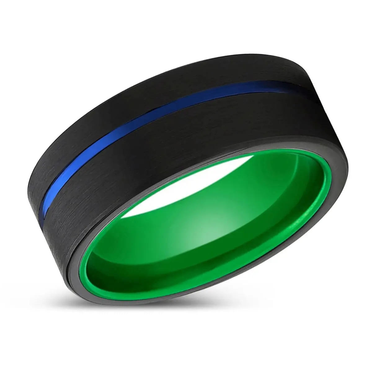 Demonio | Green Ring, Black Tungsten Ring, Blue Offset Groove, Flat 2