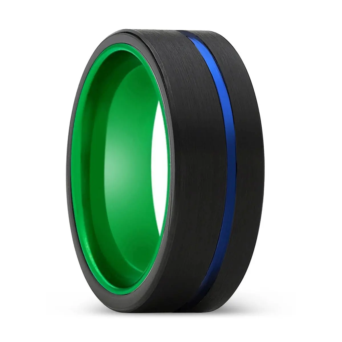 Demonio | Green Ring, Black Tungsten Ring, Blue Offset Groove, Flat 1