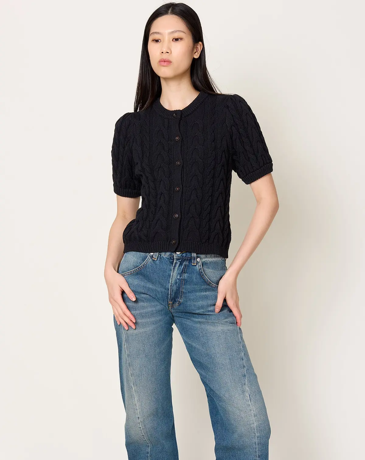 Julia Cotton Cardigan In Black 1