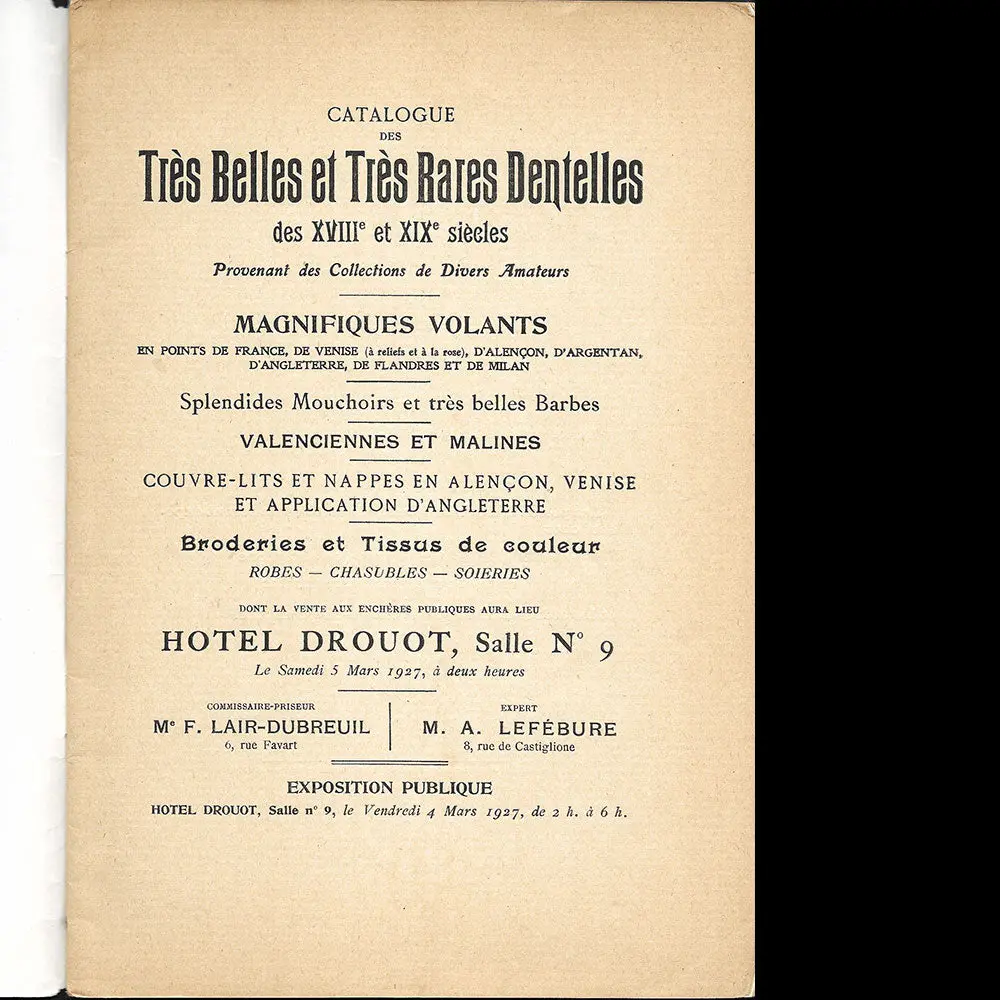 Très Belles Et Rares Dentelles Anciennes - Catalogue De Vente (1927) 2