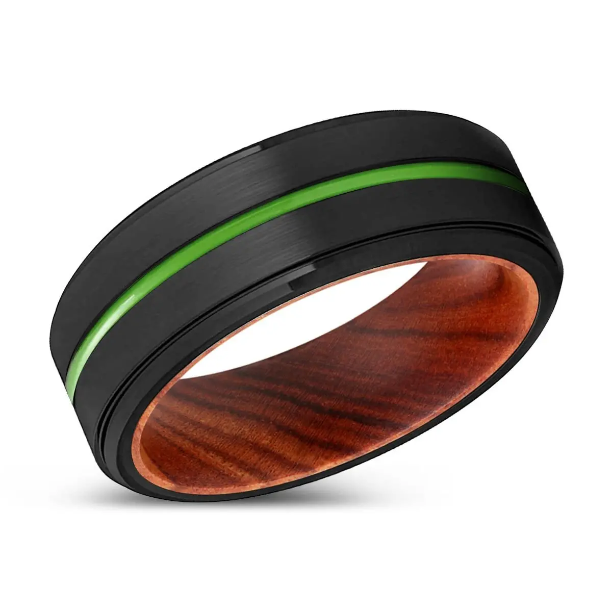 Denton | Iron Wood, Black Tungsten Ring, Green Groove, Stepped Edge 2