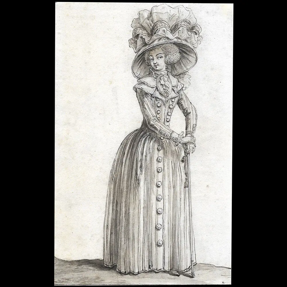 Gallerie Des Modes Et Costumes Français - La Jeune Zuma En Redingote, Dessin De Claude Desrais (1787) 1