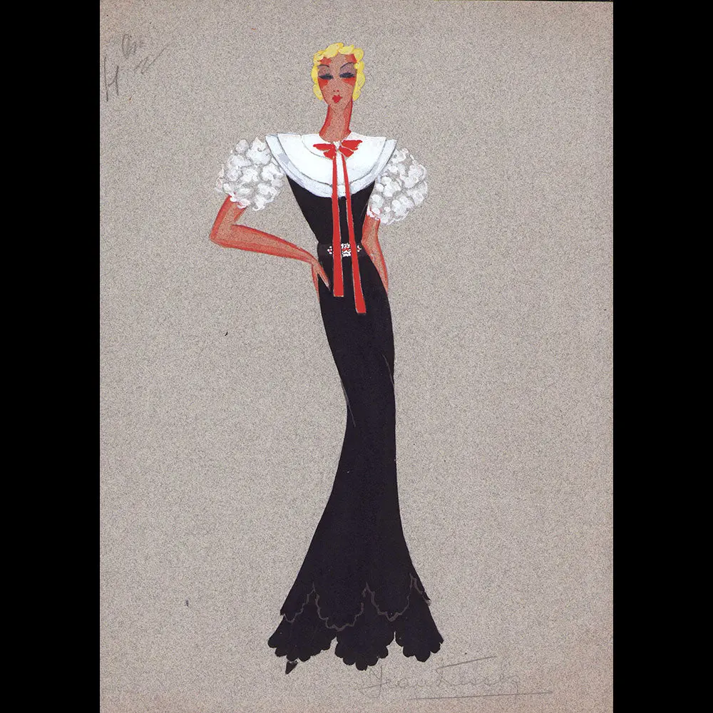Jean Desses - Dessin D'une Robe Du Soir (1930-1940S) 1