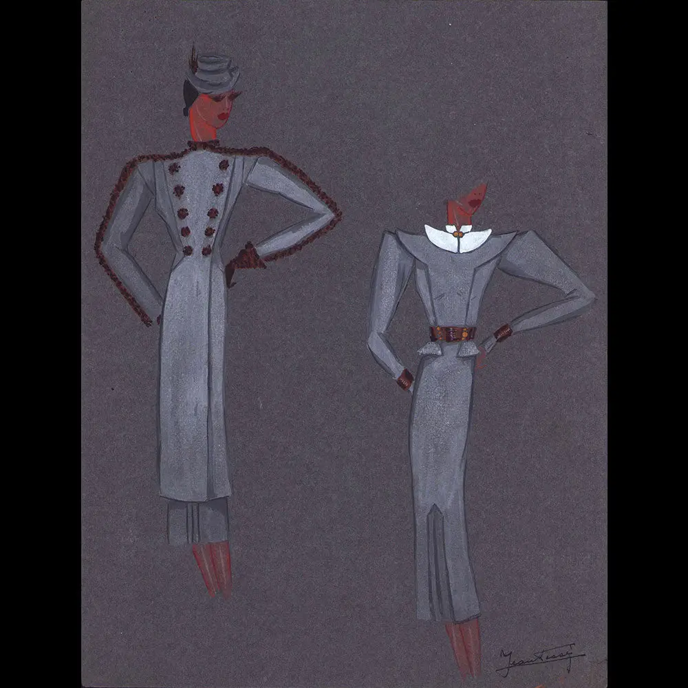 Jean Desses - Dessin D'un Ensemble De Jour Pour Mistinguett (1930-1940S) 1