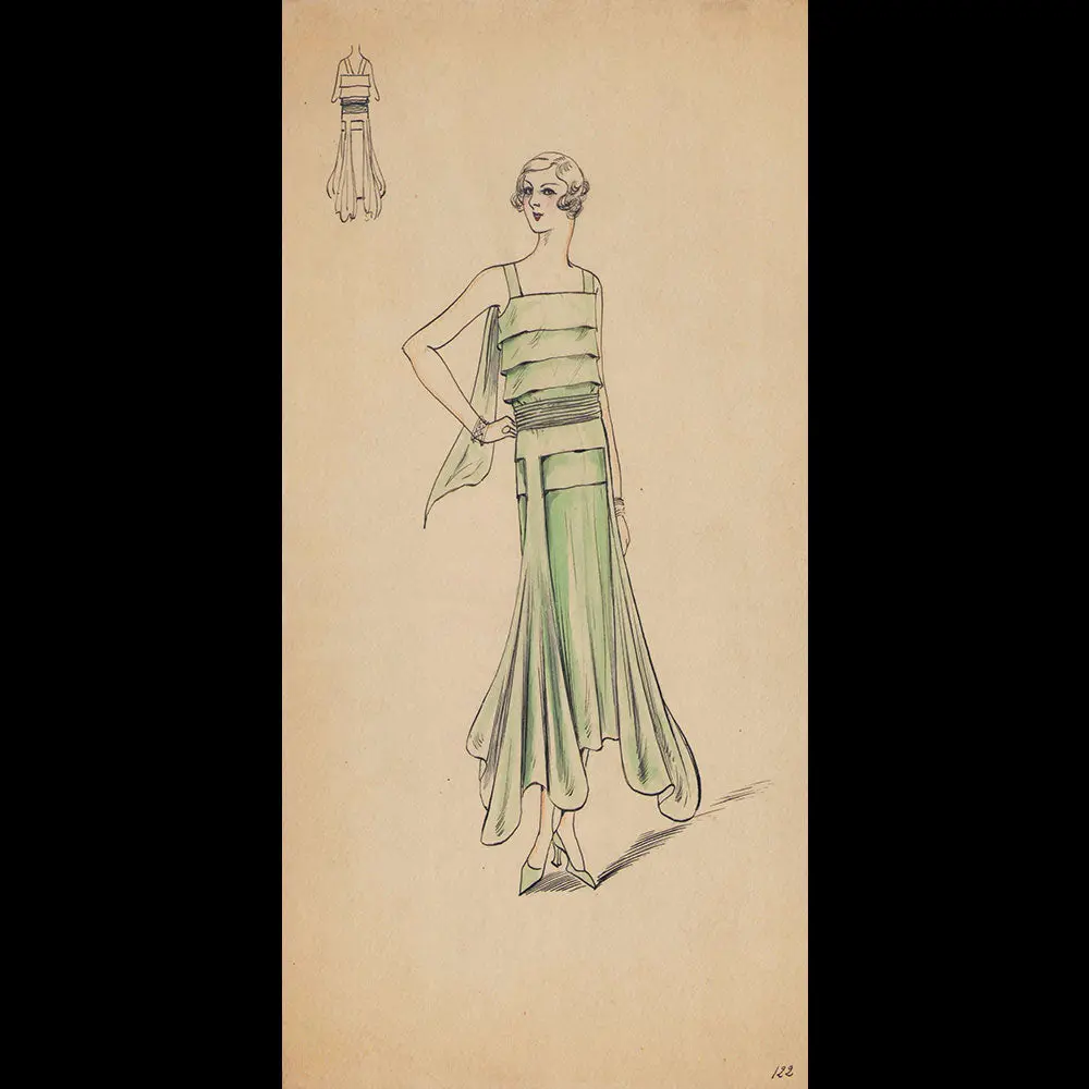 Ensemble De 9 Dessins De Robes De Maisons De Couture Parisiennes (Circa 1930) 2
