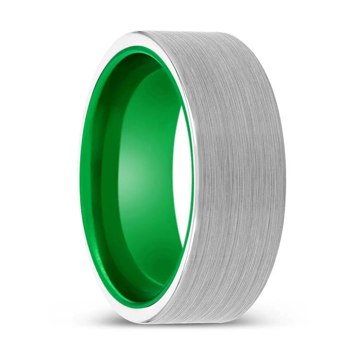 Devito | Green Ring, White Tungsten Ring, Brushed, Flat 1