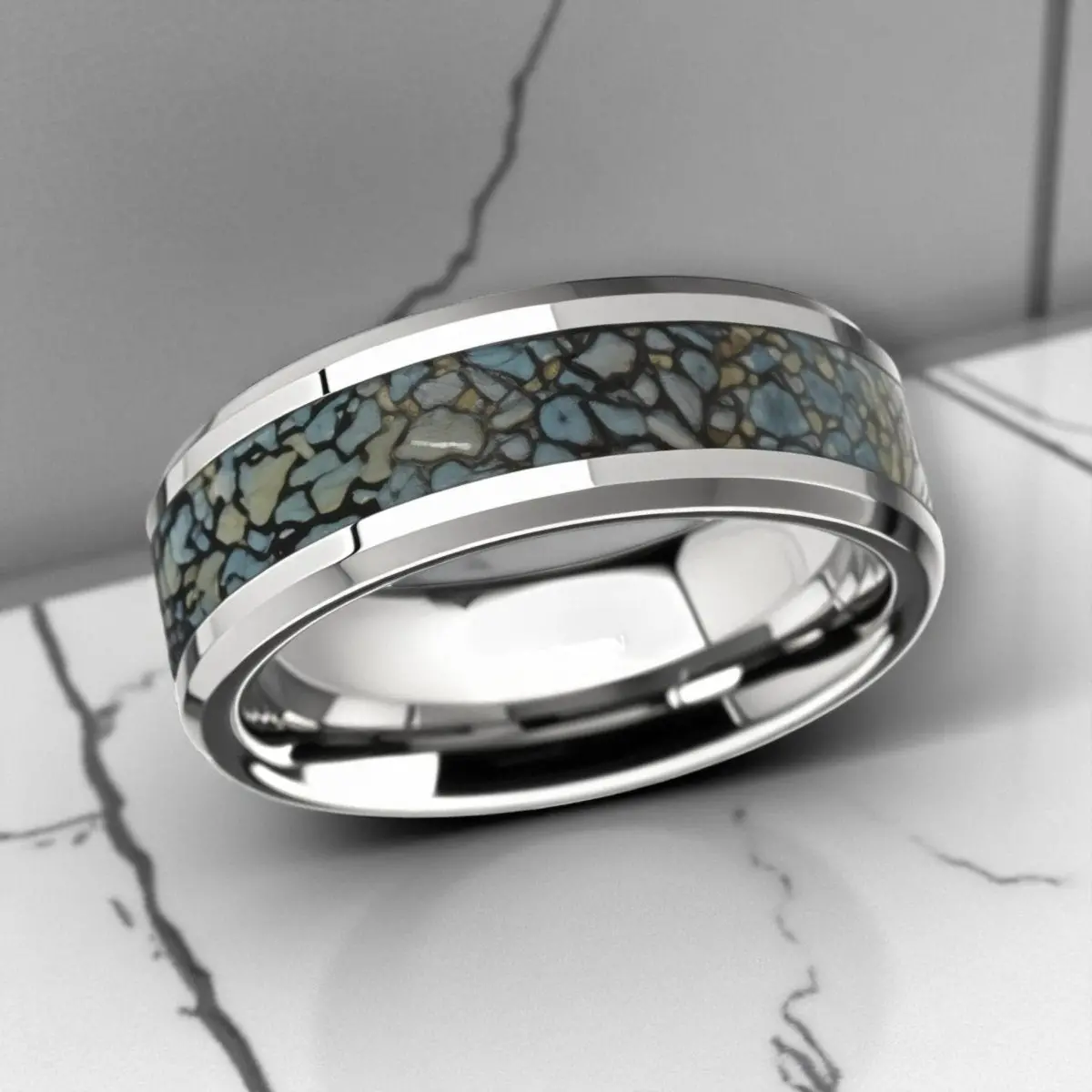 Devonian | Blue Dinosaur Bone Tungsten Wedding Band 4