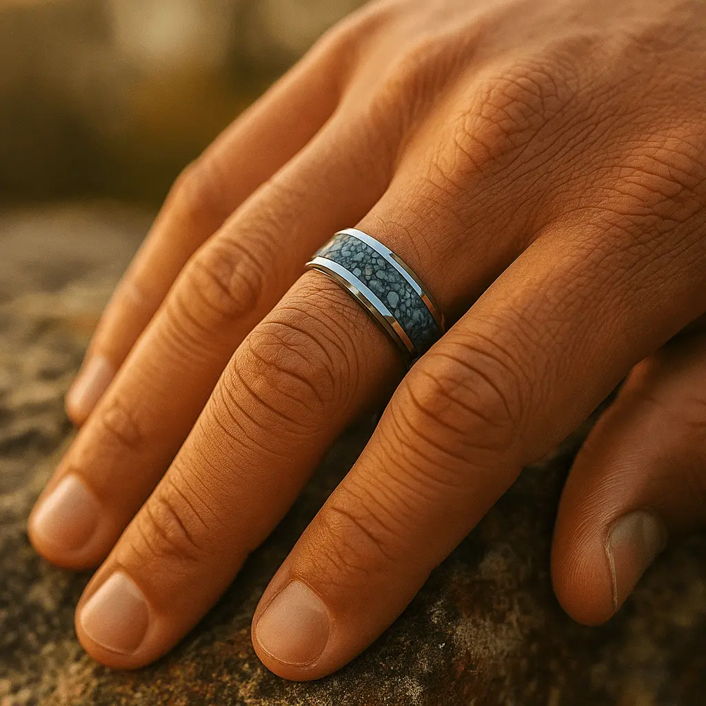 Devonian | Blue Dinosaur Bone Tungsten Wedding Band 2