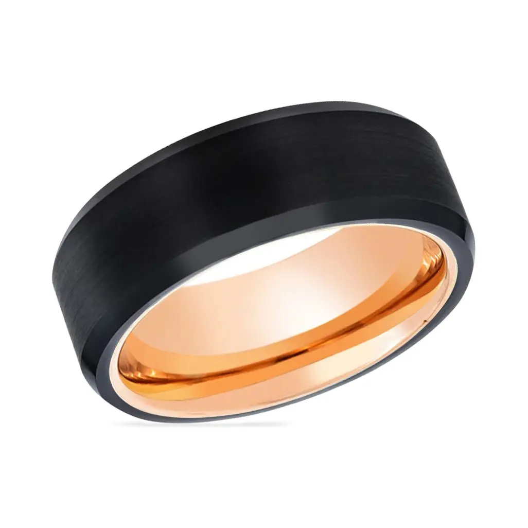 Diablo | Rose Gold Ring, Black Tungsten Ring, Brushed, Beveled 2