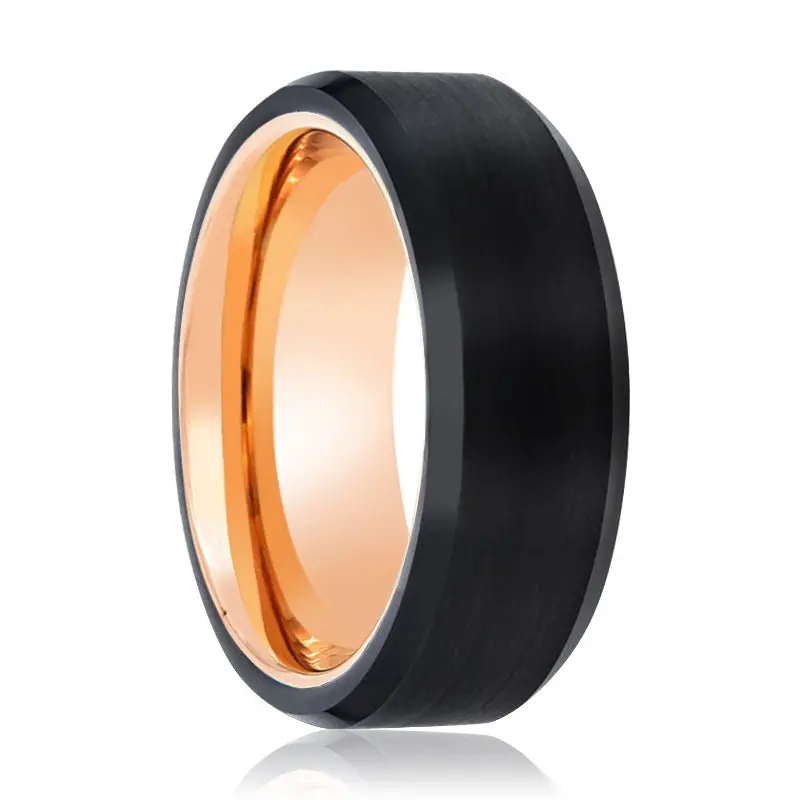 Diablo | Rose Gold Ring, Black Tungsten Ring, Brushed, Beveled 1