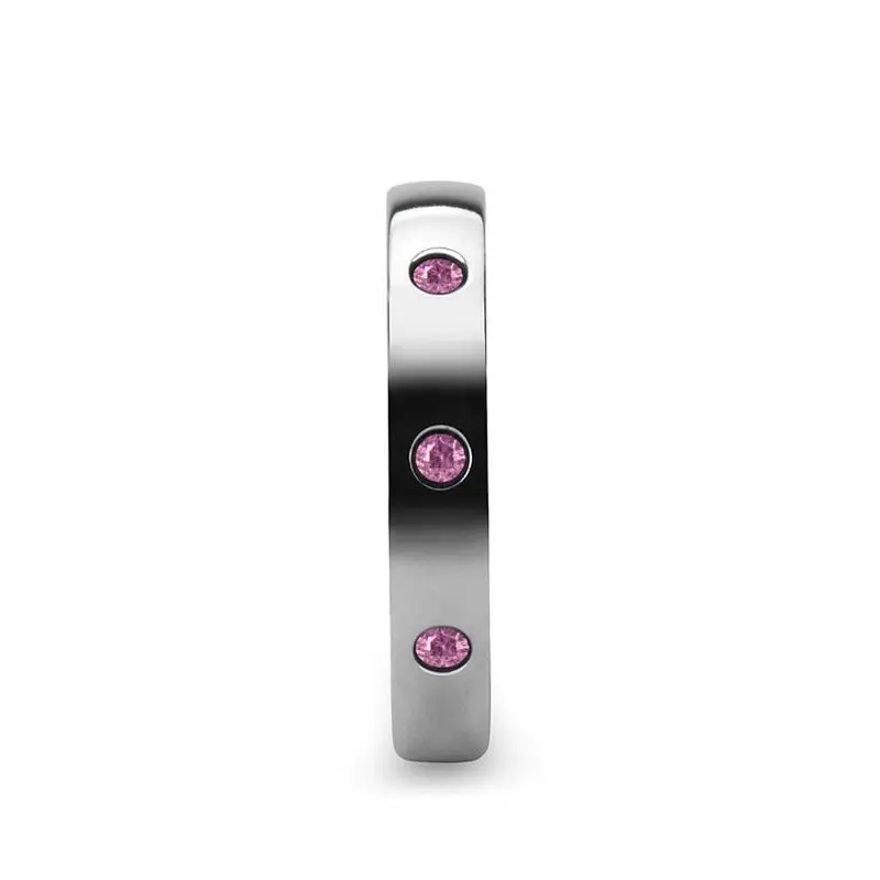 Diana | Womens Tungsten Ring, 3 Pink Sapphires, Domed 2