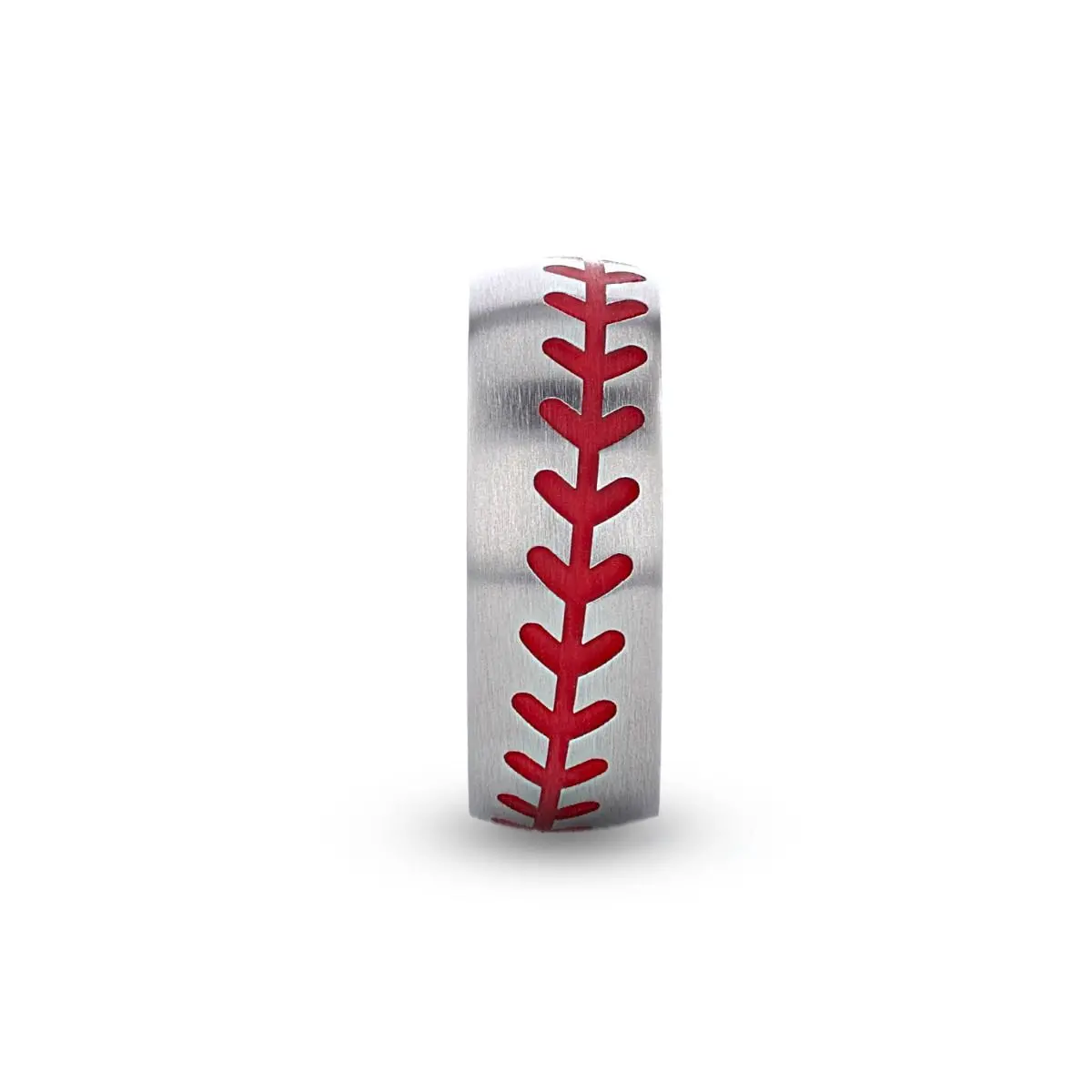 Dimaggio | Silver Titanium Ring, Red Baseball Stitching, Domed 1
